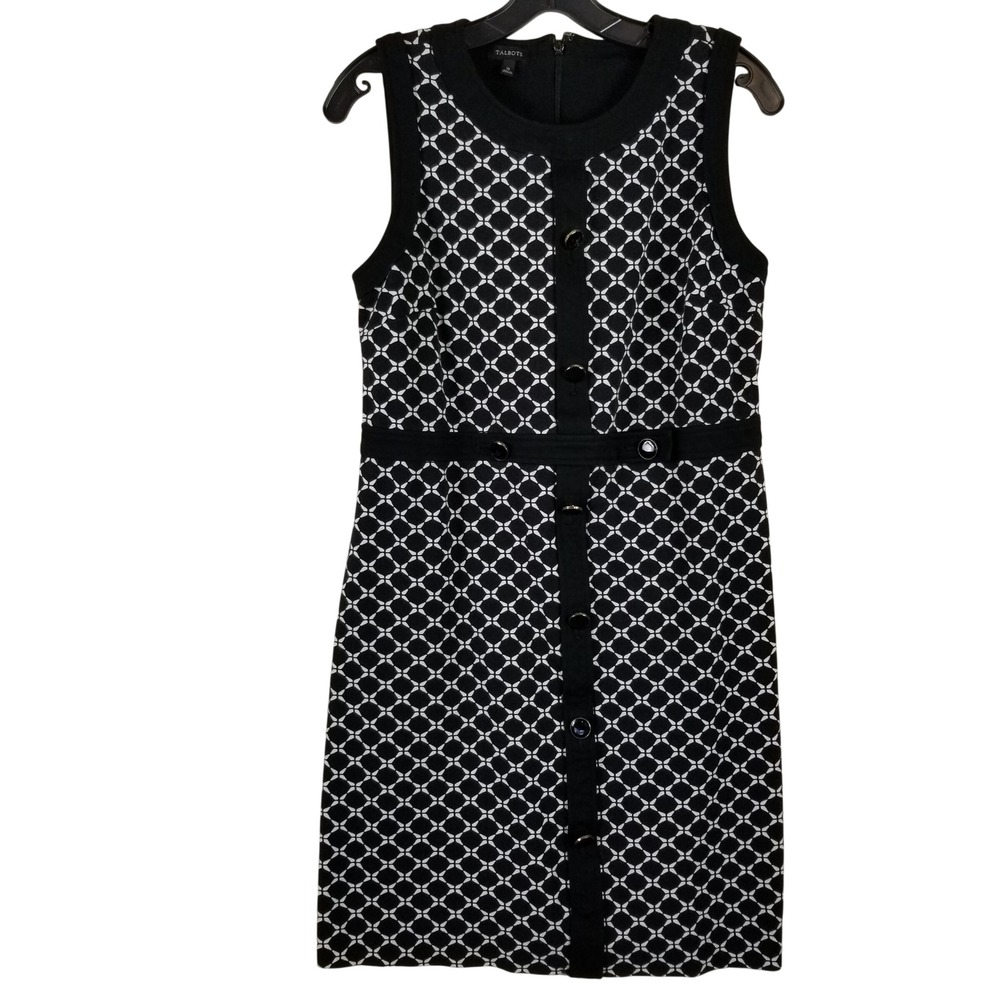 Talbots Womens Black White‎ Geometric Sleeveless Sheath Dress Size 12 ID004875